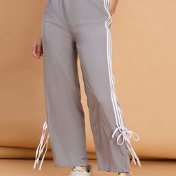Roadster Women Grey Relaxed High-Rise Wrinkle Free Polyester Trouser With Side Stripes-picture-2