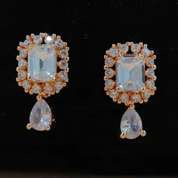 JYONA Rhodium-Plated Cubic Zirconia Studded Contemporary Drop Earrings-image-6