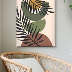 Livin'luxe Green & Off White Leaves Printed Canvas Wall Art-picture-24