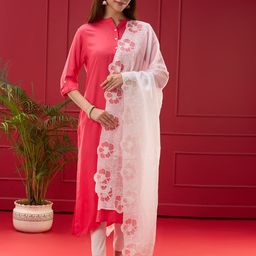 Dupatta Bazaar Floral Embroidered Threda Work Kota Doria Dupatta-image-19
