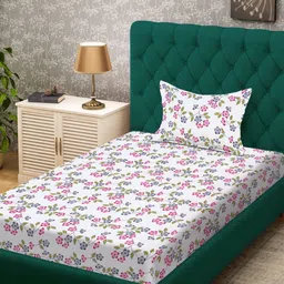 Myntra Elegant Homes Cream-Coloured Printed 300 TC Single Bedsheet Set 2.25 m x 1.50 m-image-89