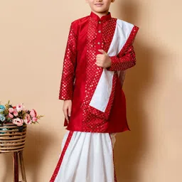 AHLAN APPARELS Boys Ethnic Motifs Embroidered Sequinned Kurta with Patiala & With Dupatta-18