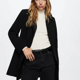 MANGO Women Black Solid Crossover Design Sustainable Pea Coat-picture-22