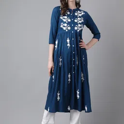 PURVIJA KURTIES Floral Embroidered Pleated A-Line Kurta-image-68