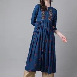 PURVIJA KURTIES Floral Embroidered Thread Work Mandarin Collar Anarkali Kurta-picture-6