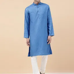 Fabindia Geometric Block Printed Band Collar Slim Fit Straight Kurta-picture-0