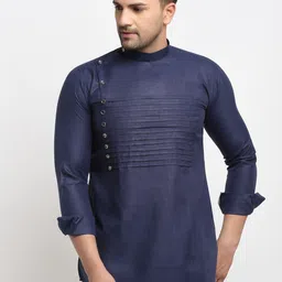 Kaifoo Men's Solid Navy Short Blue Kurta-image-63