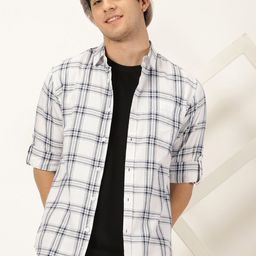Moda Rapido White Standard Slim Fit Cotton Tartan Checks Opaque Checked Casual Shirt-image-56