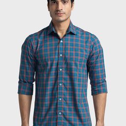 ColorPlus Custom Tailored Fit Tartan Checked Cotton Opaque Casual Shirt-picture-44