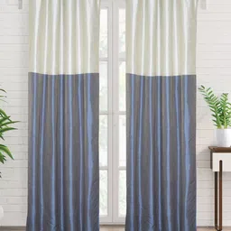 Home Centre Blue & White 2 Pieces Colourblocked Room Darkening Door Curtains-53