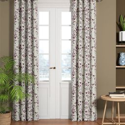 BIANCA Set of 2 Burgundy & Silver-Toned Floral Room Darkening Door Curtain-19