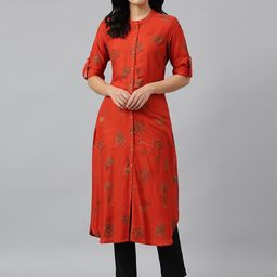 W Women Orange Floral Printed Kurta-19