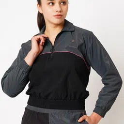 BODD ACTIVE Colourblocked Spread Collar Lightweight Crop Running Sporty Jacket-image-2