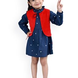 Nino Bambino Girls Blue Printed Organic Cotton Sustainable Fit and Flare Dress-image-53