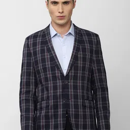 Van Heusen Men Navy-Blue & White Checked Slim-Fit Single-Breasted Formal Blazer-picture-24