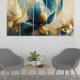 RANDOM Blue 5 Pieces Abstract Wooden Canvas Painting Wall Arts-image-84