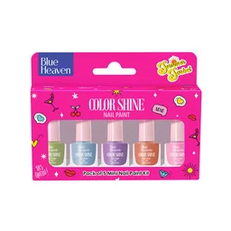 Blue Heaven Set of 5 Color Shine Glossy Finish Nail Paints 5ml Each - Summer Sorbet-44