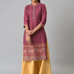 Aurelia Women Maroon Foil Printed Shantung LIVA Kurta-picture-27