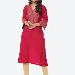 Biba Women Fuchsia Yoke Design A-Line Kurta-picture-55