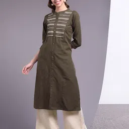 DORIYA Women Brown Thread Work Kurta-image-30