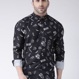 Hangup Men Black & White Printed Straight Kurta-12
