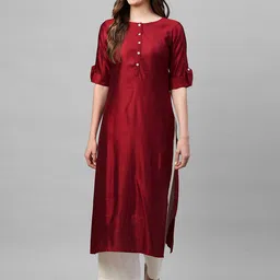 Indo Era Roll-Up Sleeves Liva Straight Kurta-image-98
