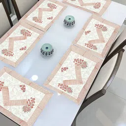 LIVING ROOTS White & Pink 12 Pieces Floral Printed Cotton Table Linen Set-2