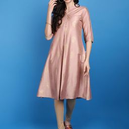 V-Mart Ethnic Motifs Woven Design Mandarin Collar Zari A-Line Kurta-picture-2