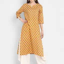 antaran Women Mustard Yellow & Pink Ethnic Motifs Printed Kurta-picture-20