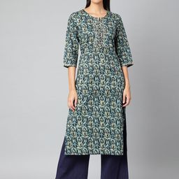 JAIPUR ATTIRE Women Green Ethnic Motifs Printed Cotton Kurta-image-21