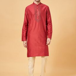 indus route by Pantaloons Ethnic Motifs Yoke Design Mandarin Collar Kurta-image-10