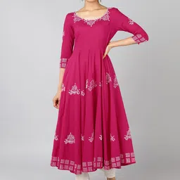 Indi INSIDE Women Pink Ethnic Motifs Block Print Anarkali Kurta-image-77
