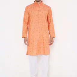 Maharaja Woven Design Mandarin Collar Long Sleeves Kurta with Pyjamas-image-25