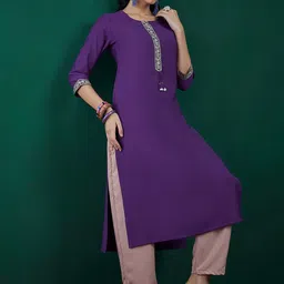 Indo Era Purple Ethnic Motifs Yoke Design Thread Work Chanderi Silk Straight Kurta-40