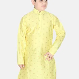SG YUVRAJ Boys Yellow Floral Raw Silk Kurta-image-7