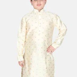 SG YUVRAJ Boys Cream-Coloured Floral Raw Silk Kurta-image-4