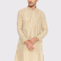 Maharaja Ethnic Motifs Embroidered Band Collar Thread Work Regular Georgette Kurta-image-4