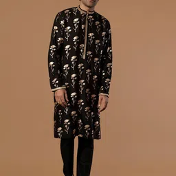 Masaba Men Black Floral Printed Raw Silk Raw Silk Kurta-picture-17