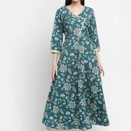 KALINI Women Floral Printed Gotta Patti Anarkali Cotton Kurta-picture-13
