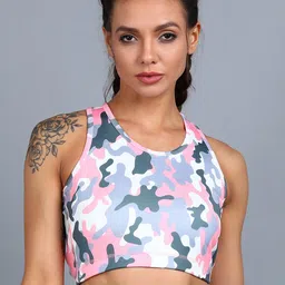 Rock Paper Scissors Women White & Blue Abstract Rapid Dry Sports Bra-38