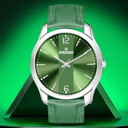 WROGN Men Brass Embellished Dial & Leather Embellished Straps Analogue Watch WR-6602-Green-42