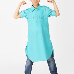 Fabindia Boys Woven Design Shirt Collar Roll Up Sleeves Pure Cotton Pathani Kurta-39
