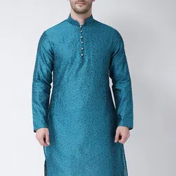 SG LEMAN Men Teal Jacquard Kurta-picture-47