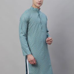SOJANYA Men Geometric Printed Cotton Linen Kurta-37