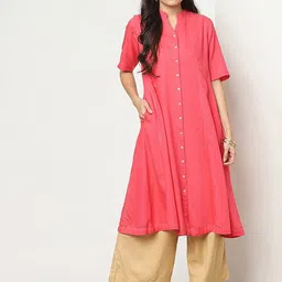 Marigold Lane Mandarin Collar Thread Work A-Line Kurta-13