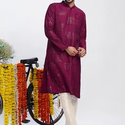 KISAH Striped Thread Work Cotton Kurta-picture-19