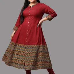 KALINI Geometric Mandarin Collar Thread Work Plus Size Anarkali Kurta-18