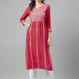 Neemiya Striped Round Neck Thread Work Detailed Straight Kurta-picture-45