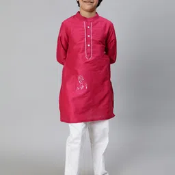 Aks Kids Boys Embellished Mandarin Collar Cotton Silk Straight Kurta-picture-40