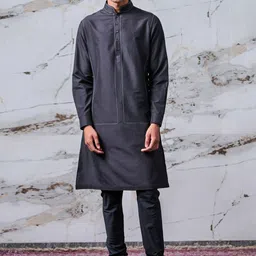 Tasva Men Black Thread Work Viscose Rayon Kurta-picture-11